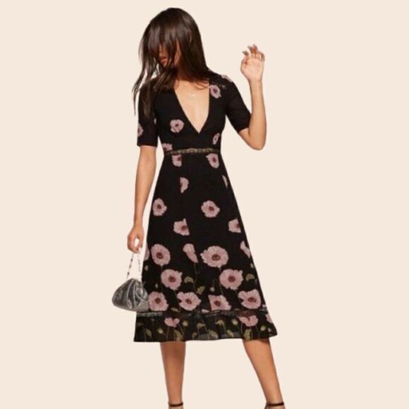 Reformation Dresses & Skirts - Reformation Black and Pink Floral Alina Dress Size 4